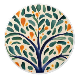 Mediterraner Baum Rustikale Kunst, Grün und Gelb Keramikknauf