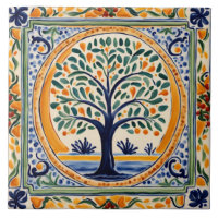 Mediterraner Baum Rustikales Blau und Gelbe Folk K
