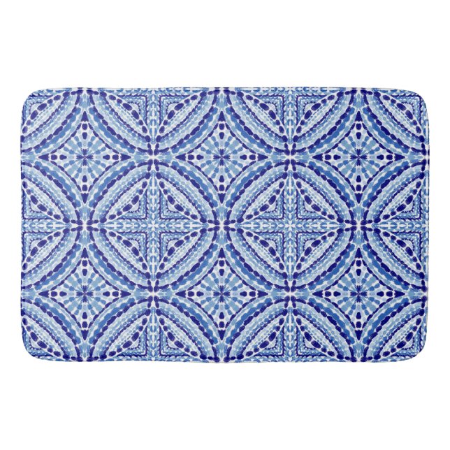 Mediterraner blauer Mosaikstil Badematte (Vorderseite)