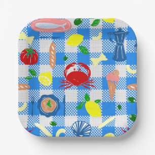 mediterraner Meerespicknick Meeresfrüchte Krabbe G Pappteller