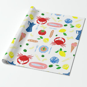 mediterraner Picknick am Meer mit Meeresfrüchten K Geschenkpapier