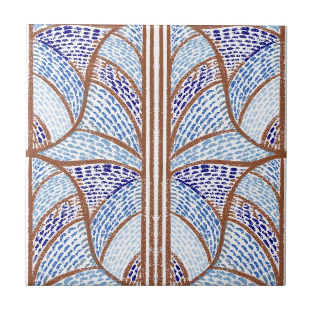 Mediterranes Blau. & Terracotta Mosaic Pattern Fliese (Vorderseite)