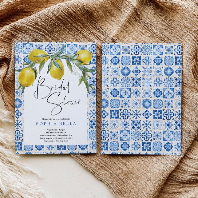 Mediterranes blaues Tile-Brautparty Einladung (Von Creator hochgeladen)