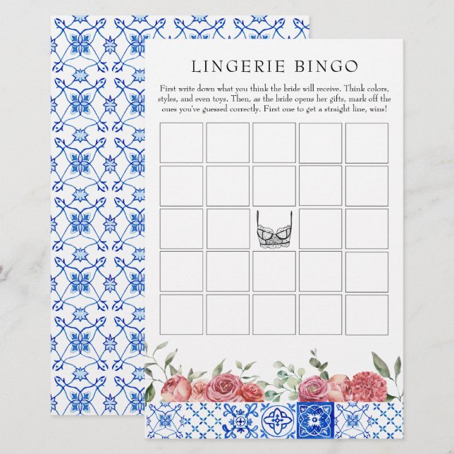 Mediterranes Blumenrosa Spiel Lingerie Bingo Briefpapier (Vorne/Hinten)