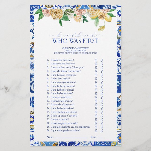 Mediterranes Brautparty, das das erste Spiel war (Vorderseite)