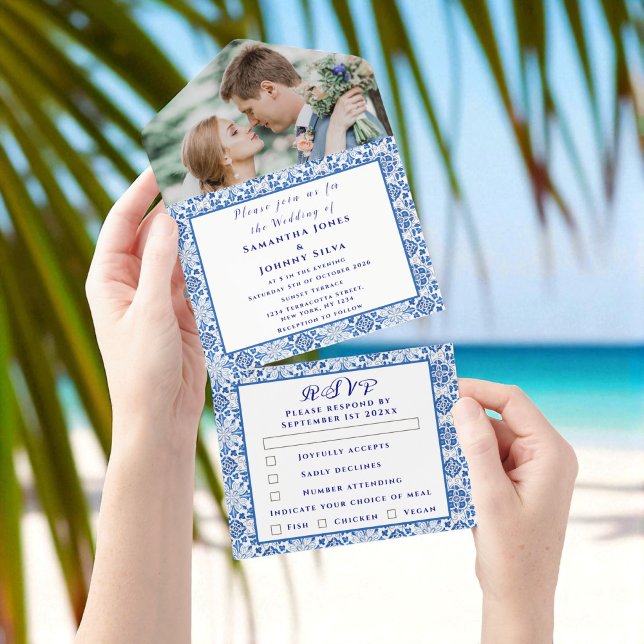 Mediterranes Fliesen Portugiesisches Foto Hochzeit All In One Einladung (Von Creator hochgeladen)