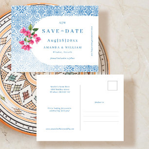 Mediterranes Fliesenmuster Save the Date Postkarte