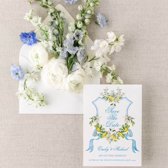 Mediterranes Foto/Wappen Hochzeit retten Datum Einladung (Von Creator hochgeladen)