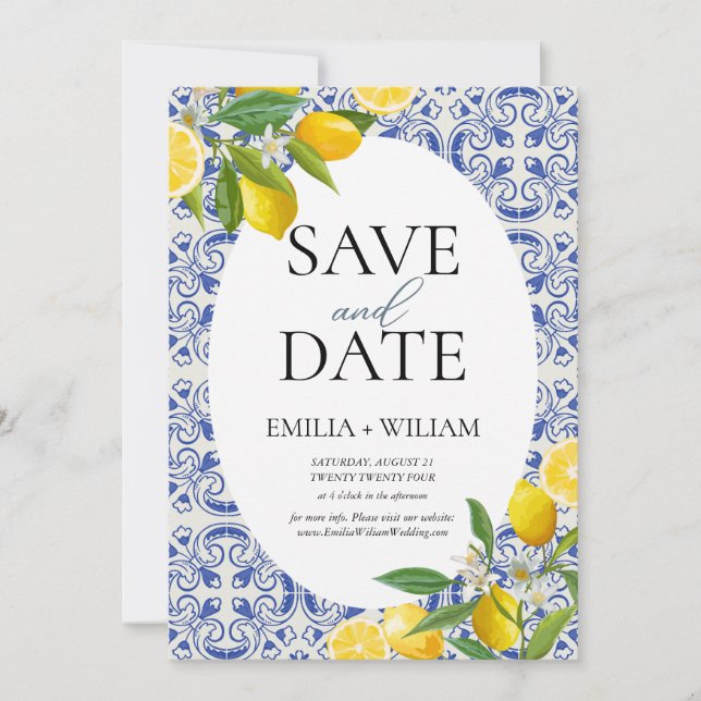 Mediterranes Lemon Wedding Summer Foto Save The Date (Vorderseite)