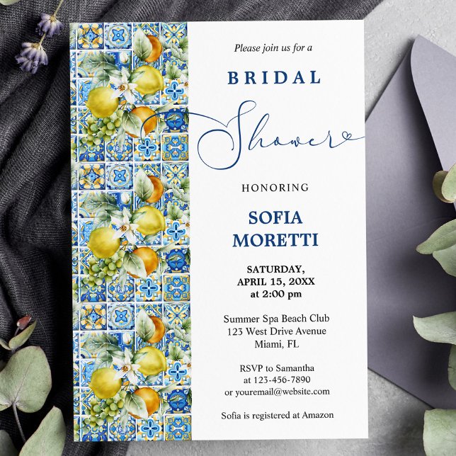 Mediterranes Tile Lemons Baby oder Brautparty Einladung (Von Creator hochgeladen)