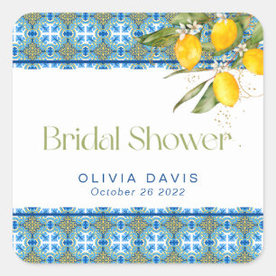 Mediterranes Tiles Lemons Brautparty Quadratischer Aufkleber