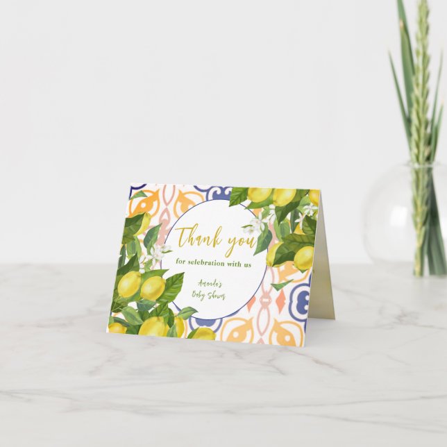 Mediterrannean Lemon Main Squeeze Baby Dusche Dankeskarte (Vorderseite)