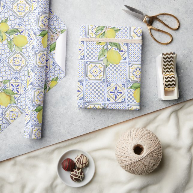 Mediterrenean Citrus Lemon pattern Geschenkpapier (Kunsthandwerk)