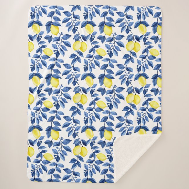Mediterrenean Citrus Lemon pattern Sherpadecke (Vorderseite)