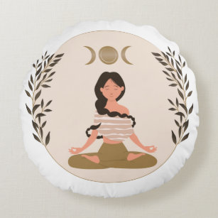 Meditieren der Mond-Phasen von Frauen Boho Klassik Rundes Kissen