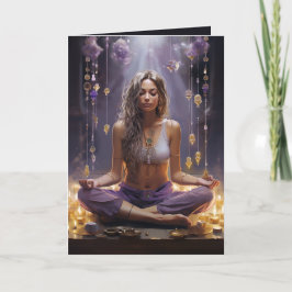 Meditieren des Yoga Girl, Kristalle Amethyst Gebur Karte