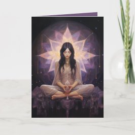 Meditieren des Yoga Girl, Kristalle Amethyst Gebur Karte