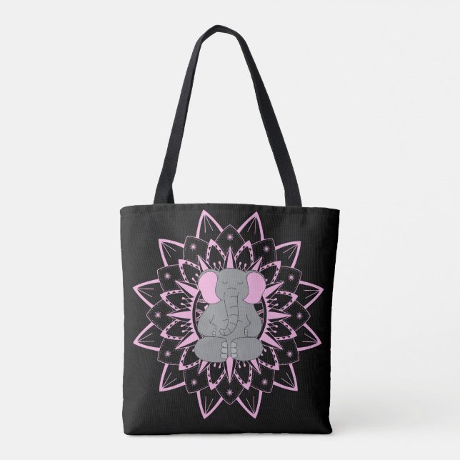 Meditieren Elefant Yoga Mandala Design Tote Tasche (Rückseite)