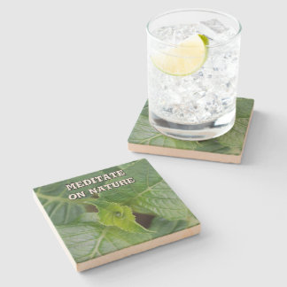 Meditieren über die Natur Foto-Grün-Blatt Steinuntersetzer