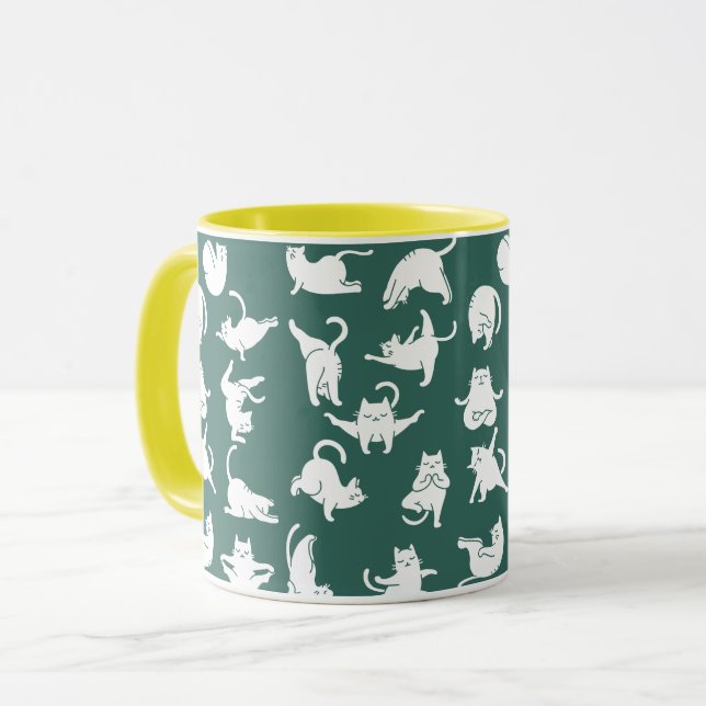 Meditieren von Katzen in Yoga-Posen Zwei-Tonen-Kaf Tasse (Vorderseite Links)