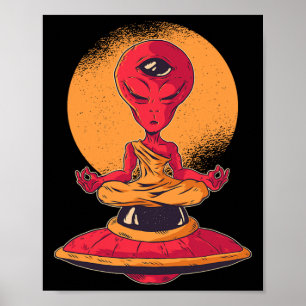 meditierende Alien-Ufo-Zen-Yoga-Weltraum-Kunst Poster
