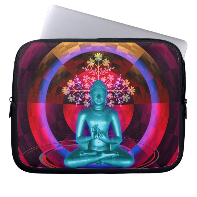 Meditierende blaue Buddha-Laptop-Hülse Laptopschutzhülle (Vorderseite)