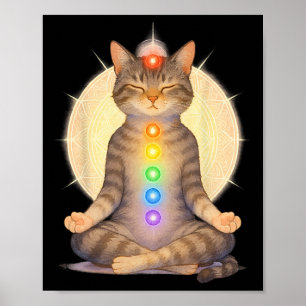 Meditierende Chakra-Katze Yoga Spirituelle Katzenl Poster