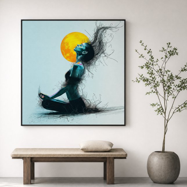 Meditierende Frau Golden Moon Yoga-Pose  Poster (Von Creator hochgeladen)