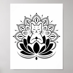 Meditierende Katze Lotusblume Zen Yoga-Enthusiast Poster