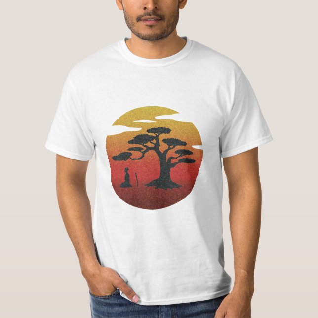 Meditierende Samurais am Sonnenuntergang T-Shirt (Vorderseite)