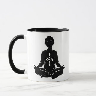 Meditierende Silhouette mit Achtsamkeitssymbol Tasse