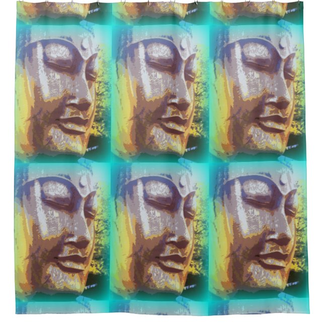 meditierender Buddha-Gesichtsbild Duschvorhang (Vorderseite)