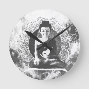 Meditierender Buddha mit Yin Yang Runde Wanduhr