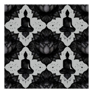 Meditierender Buddha Schwarz Lotus Zen Muster Post Poster