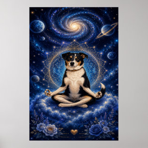 Meditierender Dreifarbenhund Kosmisches Zen Yoga M Poster