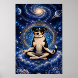 Meditierender Dreifarbenhund Kosmisches Zen Yoga M Poster