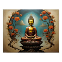 Meditierender Gautama Buddha mit Blumenbaum