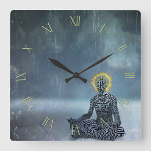 Meditierender Mensch. Flammenhalo Quadratische Wanduhr