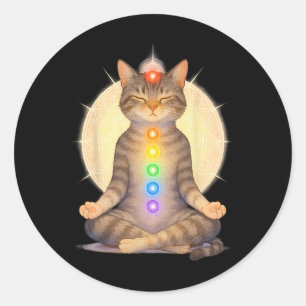 Meditierendes Chakra-Katze Yoga Spirituelle Katzen Runder Aufkleber