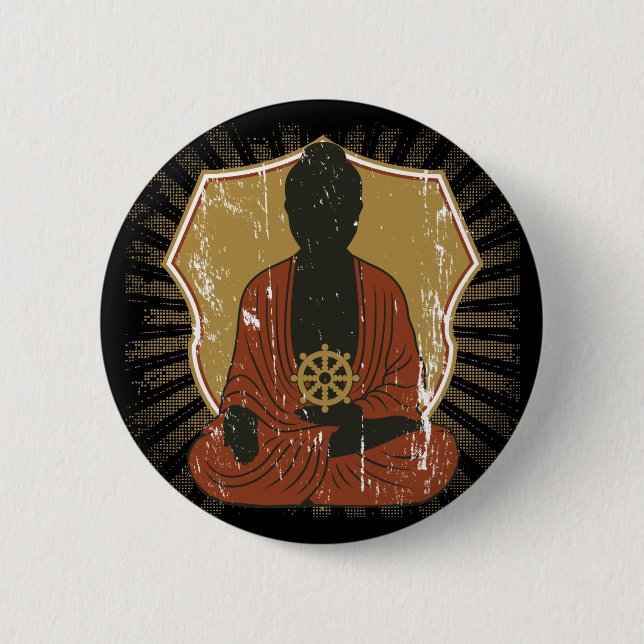 Meditierendes Dharma Rad Buddhas Button (Vorderseite)