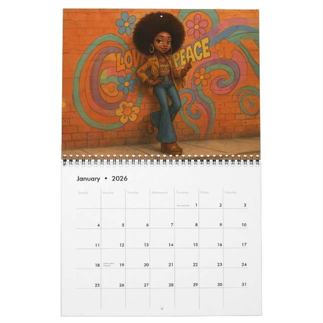 Medium African American/Black Woman 2026 Calendar Kalender (Jan 2026)