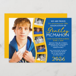 Medium Blue Gold Foto Filmstrip Grad Bekanntgabe Einladung