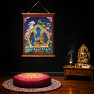 Medizin-Buddha Tibetische buddhistische Thangka-Ku Wandteppich Mit Holzrahmen