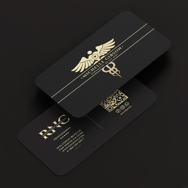 Medizin Monogram Caduceus Black Gold Visitenkarte (Modern Medical Doctor Monogram Caduceus Black Gold Business Card
)