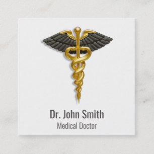 Medizinisch Eleganter Goldener Caduceus Schwarze F Quadratische Visitenkarte