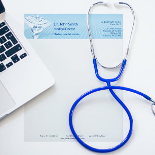 Medizinisch Weißes 3D-Caduceus-Blau-Design Briefbogen