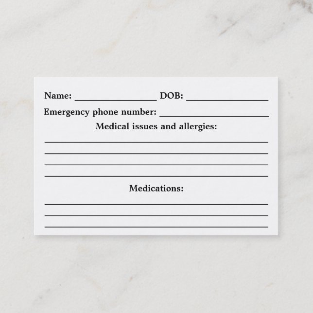 Medizinische Alarm Identifikation - kundengerecht Visitenkarte (Rückseite)