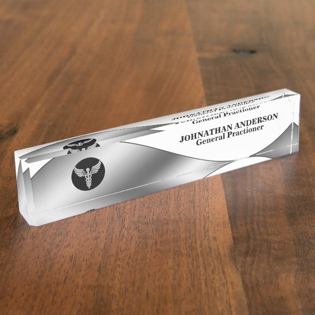 Medizinische Ärztin Gesundheitswesen Silberkadukus Namensplakette (Seite)