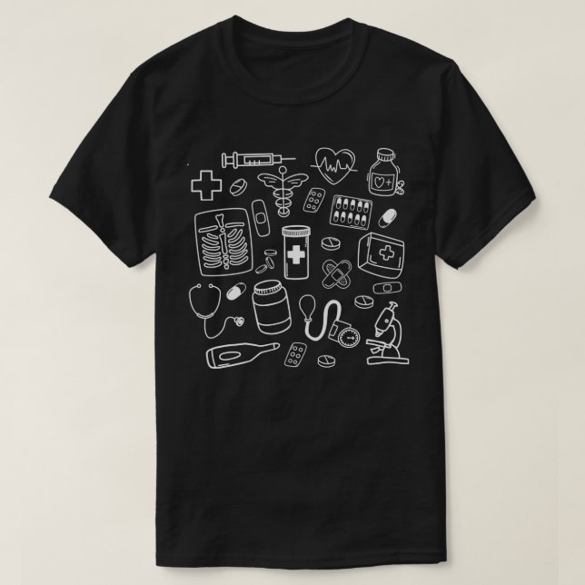 Medizinische Doodles für Frauen im Gesundheitswese T-Shirt (Design vorne)