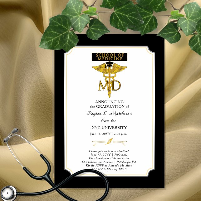 Medizinische Fakultät | Arzt Abschluss I Magneteinladung (Elegant "School of Medicine" University Non-Photo Graduation Announcement  Party Magnet Invitation)